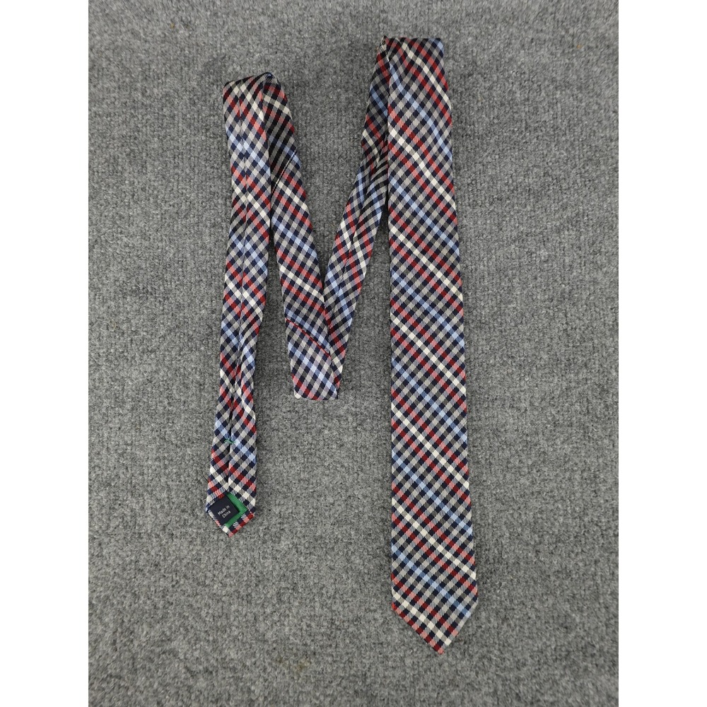 Tommy Hilfiger Necktie Mens One Size Red Blue White Plaid Silk Blend Tie